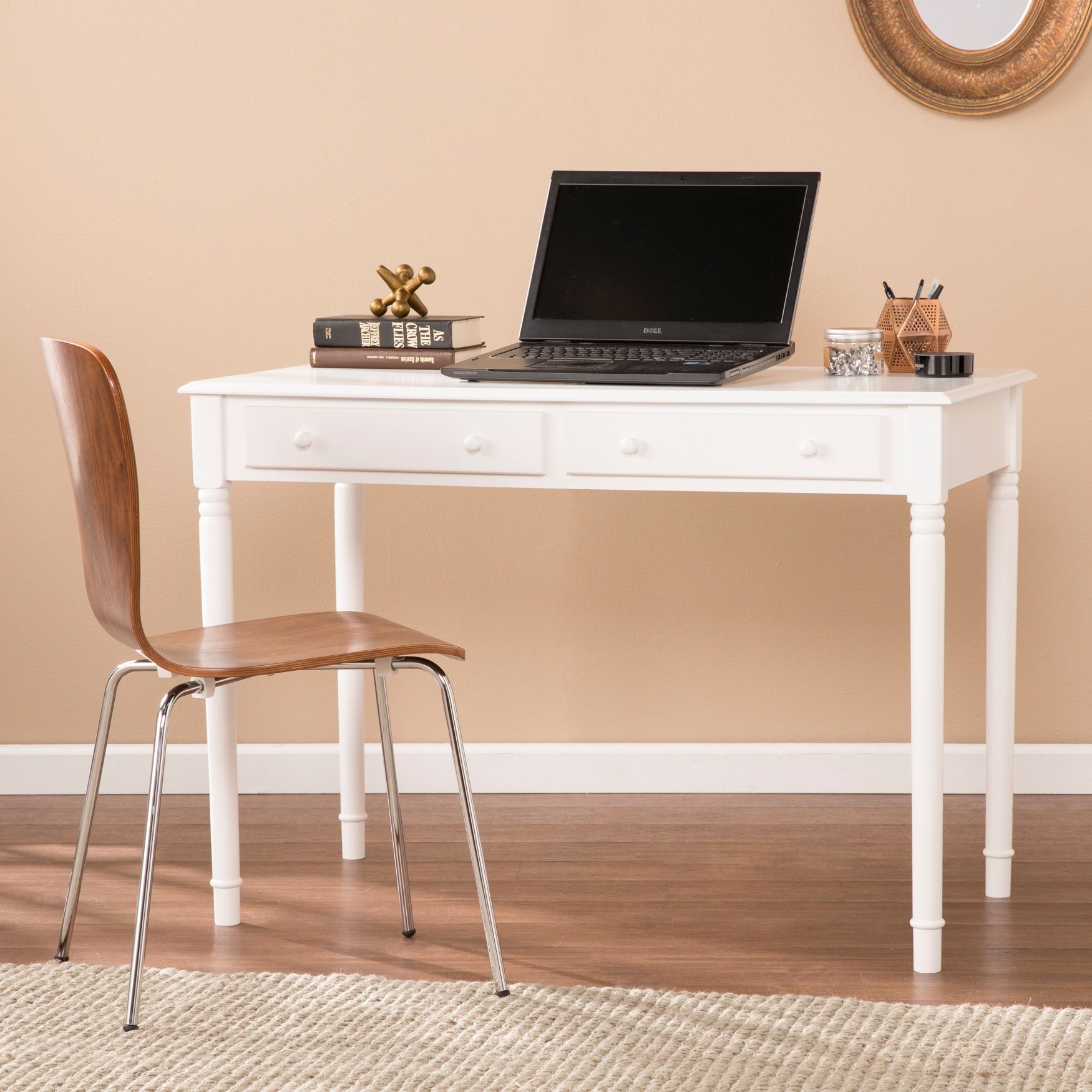 Writing 2 Drawer Desk | Brylane Home With Aged White Finish Wood Writing Desks (View 1 of 15)