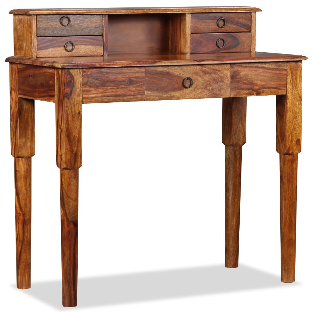 Writing Desk With 5 Drawers Solid Sheesham Wood 90x40x90 Cm | Furniture Within Sheesham Wood Writing Desks (View 4 of 15)