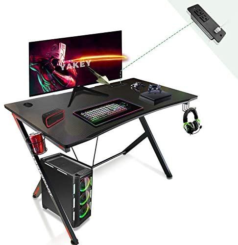 Yakey Gaming Desk 45 Inch Home Office Desk, Gaming Workstation With Within Gaming Desks With Built In Outlets (View 4 of 15)