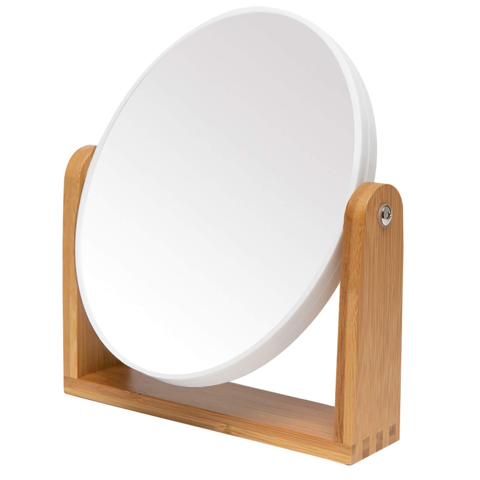 Yeake Vanity Makeup Mirror With Natural Bamboo Stand,8 Inch 1x/3x With Regard To Sunburst Standing Makeup Mirrors (View 6 of 15)