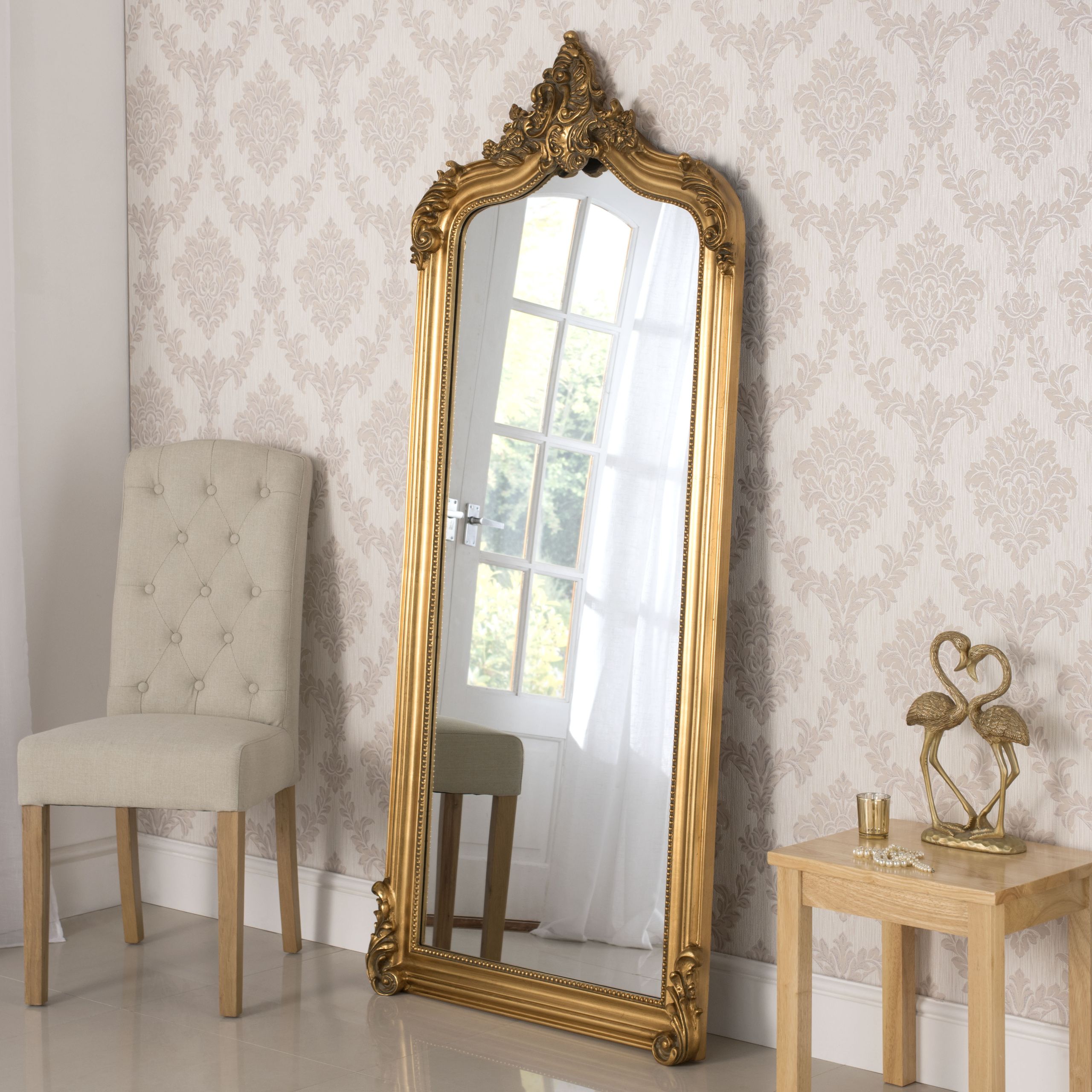 Yg136 Gold Full Lenght Leaner Mirror. A Decorative Arched Top Swept Inside Alissa Traditional Wall Mirrors (Photo 4 of 15)