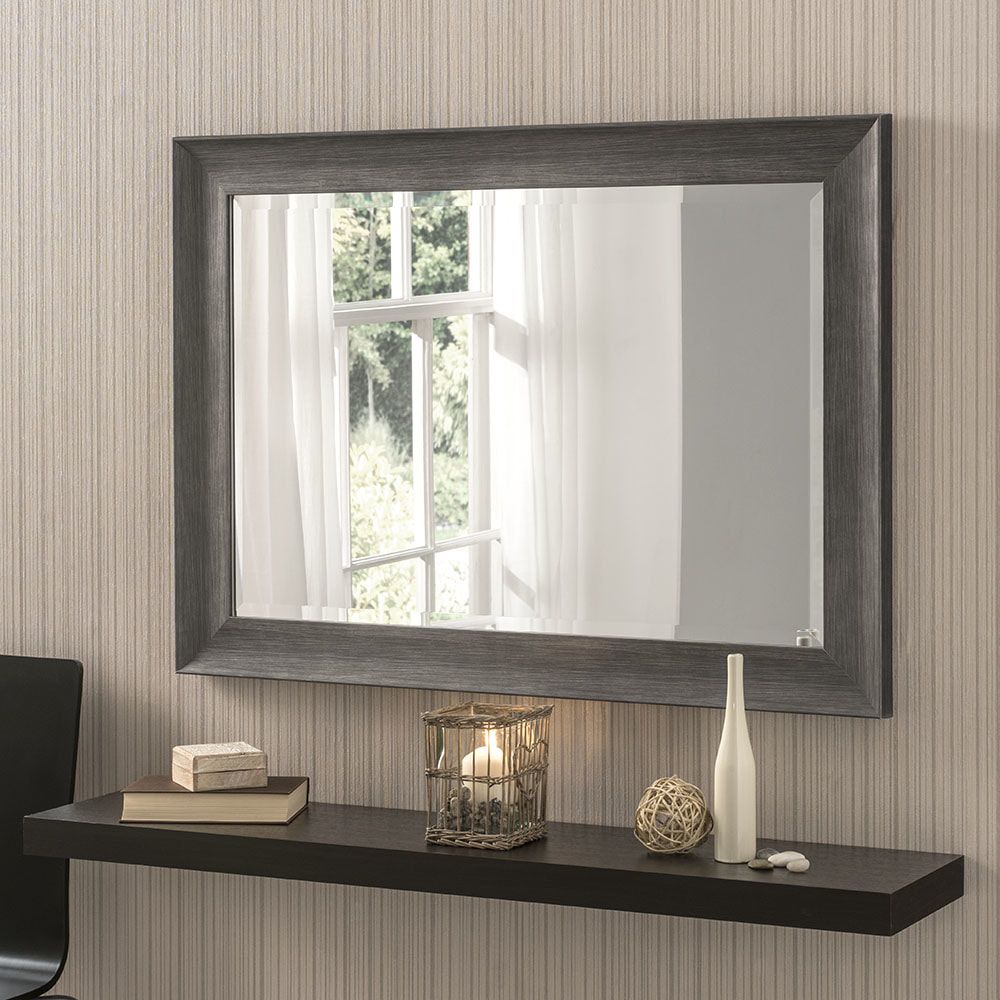 Yg224 Light Grey Modern Wood Effect Rectangle Wall Mirror Within Gray Washed Wood Wall Mirrors (View 12 of 15)