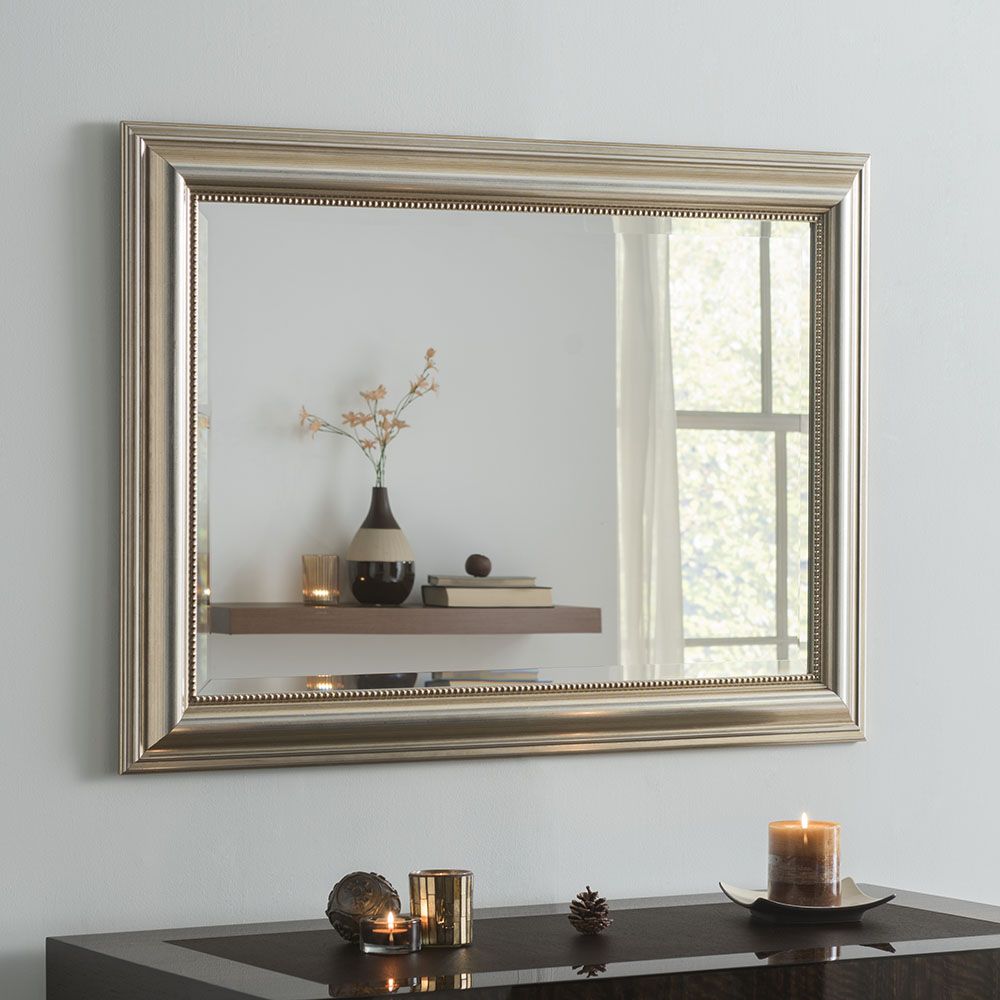 Yg312 Silver Modern Rectangle Wall Mirror Framed With Suttle Beaded Inside Dedrick Decorative Framed Modern And Contemporary Wall Mirrors (Photo 3 of 15)