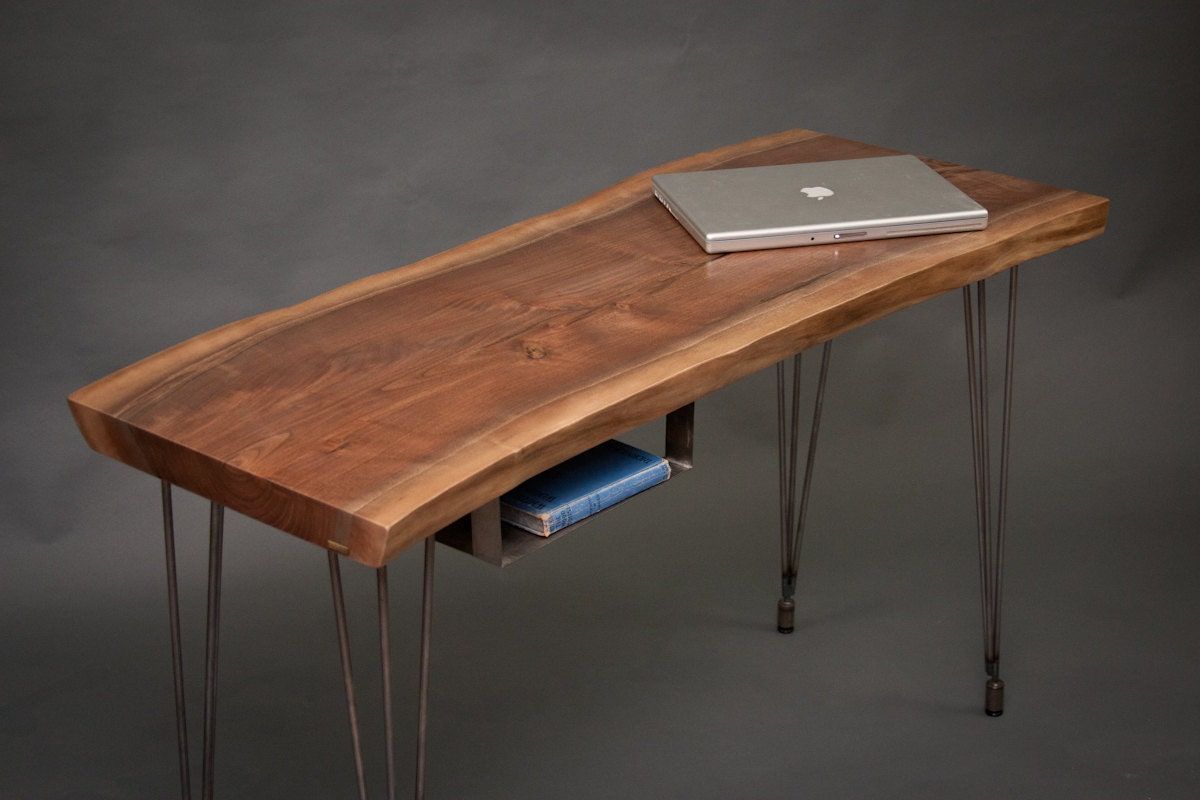 Your Custom: Modern Live Edge Black Walnut Desk Elegant Pertaining To Natural Wood And Black Metal Office Desks (View 13 of 15)
