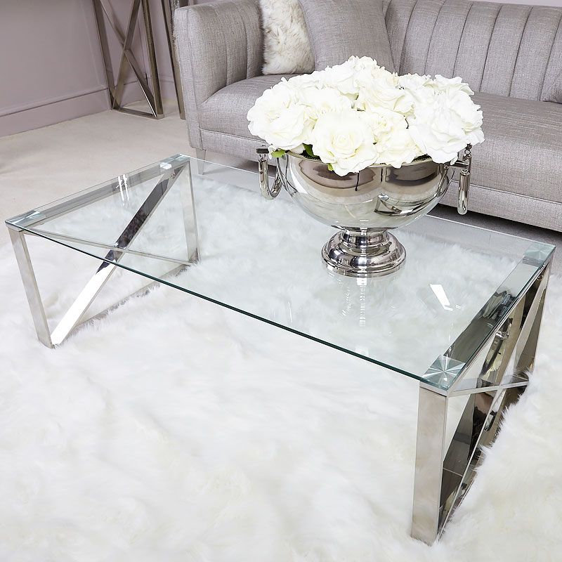 Zenn Contemporary Stainless Steel Clear Glass Lounge Coffee Table In Stainless Steel And Glass Modern Desks (View 1 of 15)