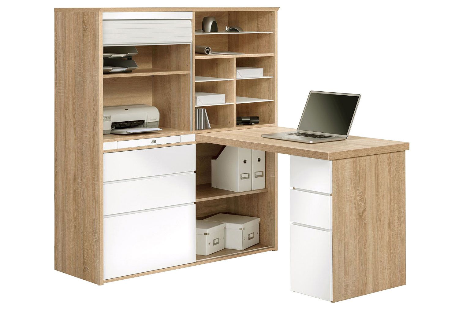 Zuccotto Mini Office (sonoma Oak/ White Gloss) – Furniture At Work® For Sonoma Oak Writing Desks (Photo 5 of 15)