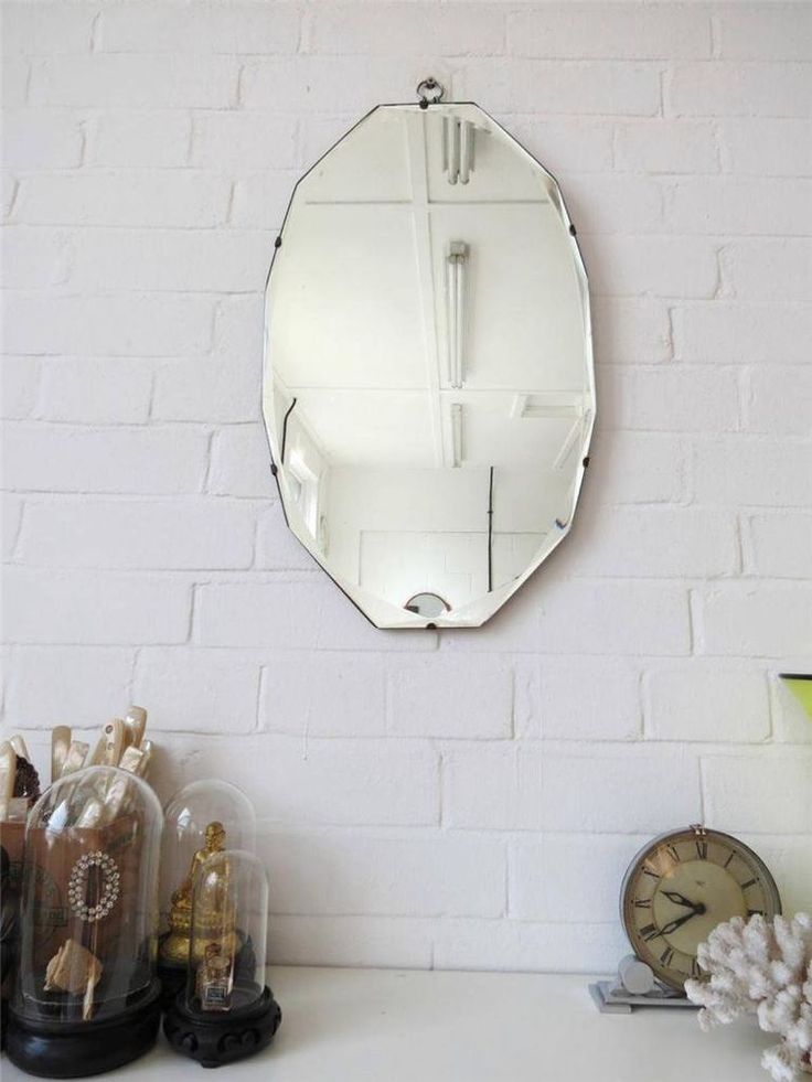 £165 Vintage Oval Bevelled Edge Wall Mirror Art Deco Beveled Edge Inside Smoke Edge Wall Mirrors (View 10 of 15)