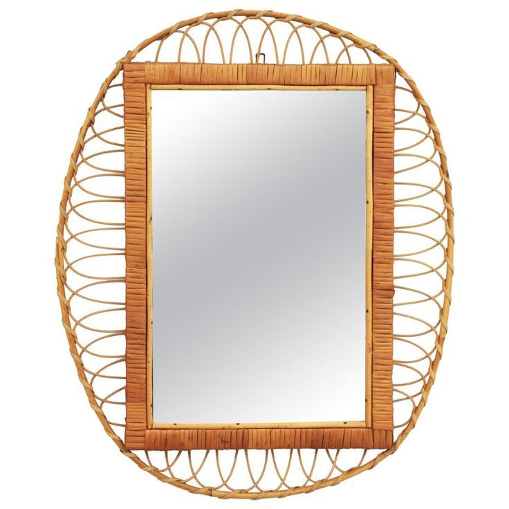 1950s Handcrafted French Riviera Rectangular Mirror With Oval Rattan Inside Rectangular Bamboo Wall Mirrors (View 9 of 15)