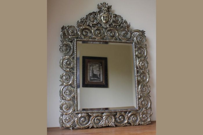 19th Century French Brass Wall Mirror Regarding French Brass Wall Mirrors (Photo 1 of 15)