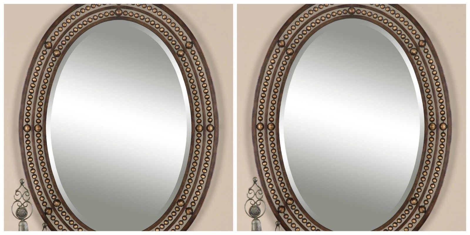 2 Mid Century Inspired Oil Rubbed Bronze Metal Oval Beveled Wall Vanity For Woven Bronze Metal Wall Mirrors (View 4 of 15)