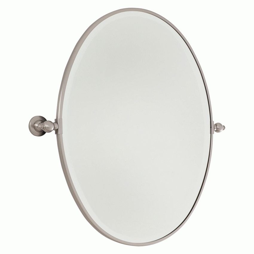 24 1/2 Inch Brushed Nickel Oval Pivoting Mirror Inside Polished Nickel Oval Wall Mirrors (View 1 of 15)