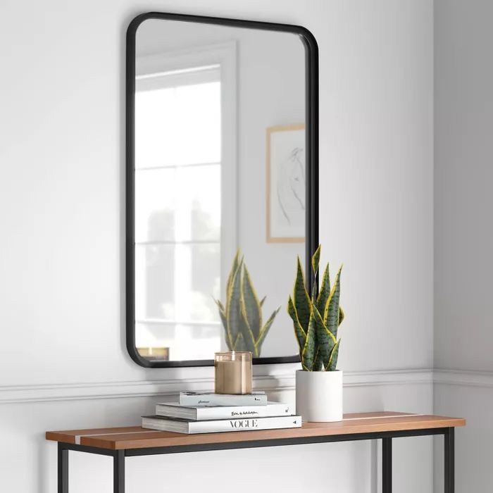 24" X 30" Rectangular Decorative Wall Mirror With Rounded Corners Black With Matte Black Metal Rectangular Wall Mirrors (View 11 of 15)