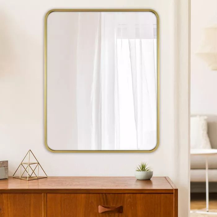 24" X 30" Rectangular Decorative Wall Mirror With Rounded Corners Brass Throughout Rectangular Chevron Edge Wall Mirrors (View 9 of 15)
