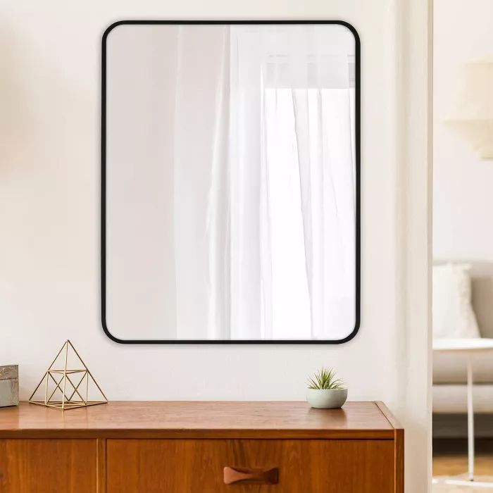 24" X 30" Rectangular Decorative Wall Mirror With Rounded Corners In Matte Black Metal Rectangular Wall Mirrors (View 4 of 15)