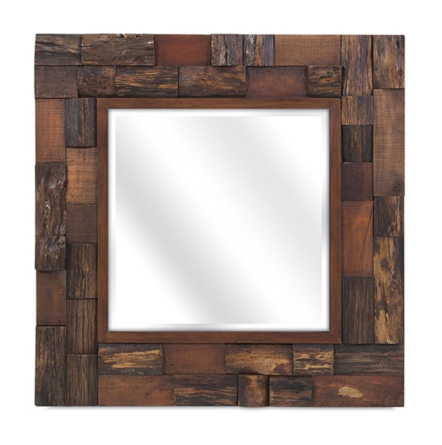 30" Rustic Masculine Baker Wood Finish Slat Square Beveled Wall Mirror With Regard To Rustic Getaway Wood Wall Mirrors (Photo 3 of 15)