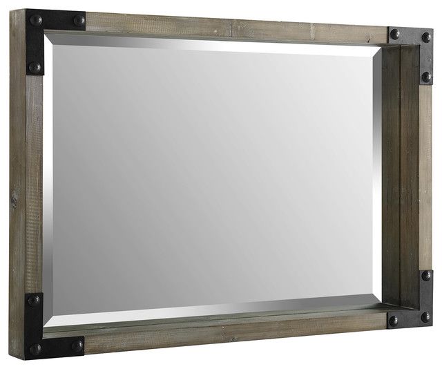 36" Rustic Industrial Rectangle Wood Metal Wall Mirror – Industrial In Rustic Industrial Black Frame Wall Mirrors (View 4 of 15)