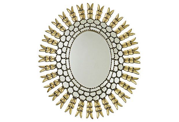 40" Oval Sunburst Mirror, Gold Leaf On Onekingslane | Sunburst Pertaining To Leaf Post Sunburst Round Wall Mirrors (View 1 of 15)