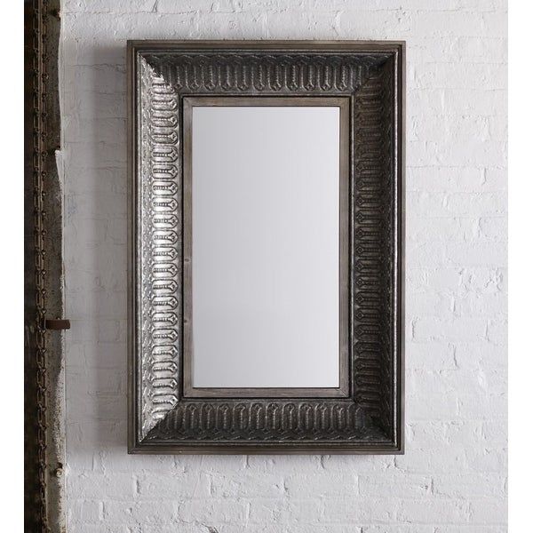 47" Gray Distressed Finish Rectangular Frame Wall Mirror – Overstock Intended For Rectangular Chevron Edge Wall Mirrors (View 10 of 15)