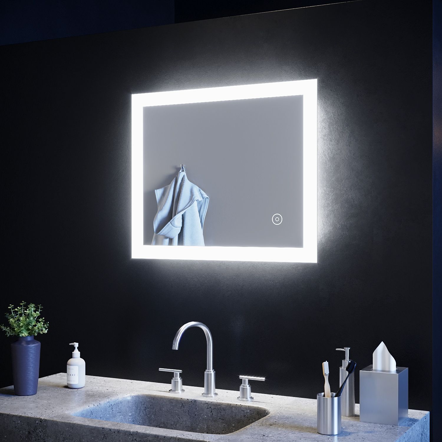 600 X 500mm Frameless Illumiated Led Bathroom Mirror Light Ip44 Touch With Regard To Frameless Cut Corner Vanity Mirrors (Photo 12 of 15)
