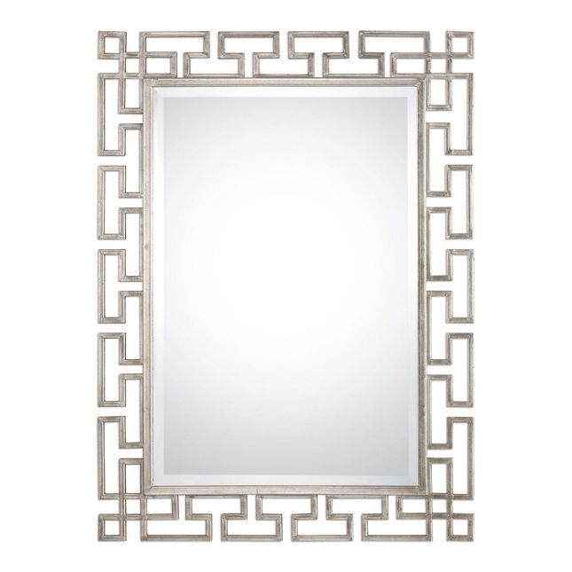 Agata Hand Forged Metal Silver Wall Mirror With Modern Geometric Frame In Metallic Silver Wall Mirrors (View 9 of 15)