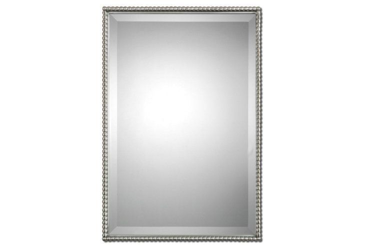 Albany Rectangle Wall Mirror, Nickel $289 A Lot Of Beading | Mirror Within Brushed Nickel Rectangular Wall Mirrors (View 8 of 15)