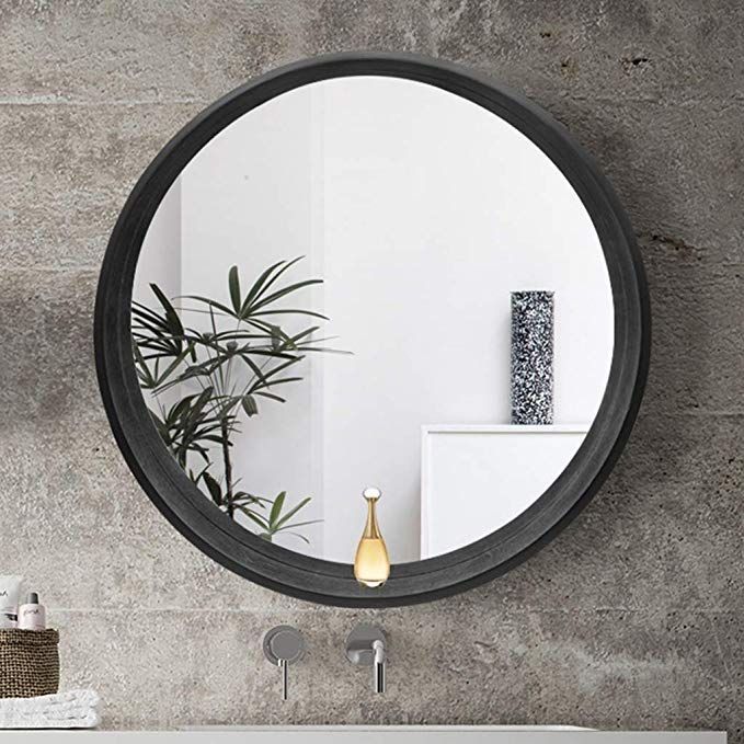 Amazon: Lqy Bathroom Mirror Solid Wood Round Vanity Mirror Bathroom In Round Bathroom Wall Mirrors (View 4 of 15)
