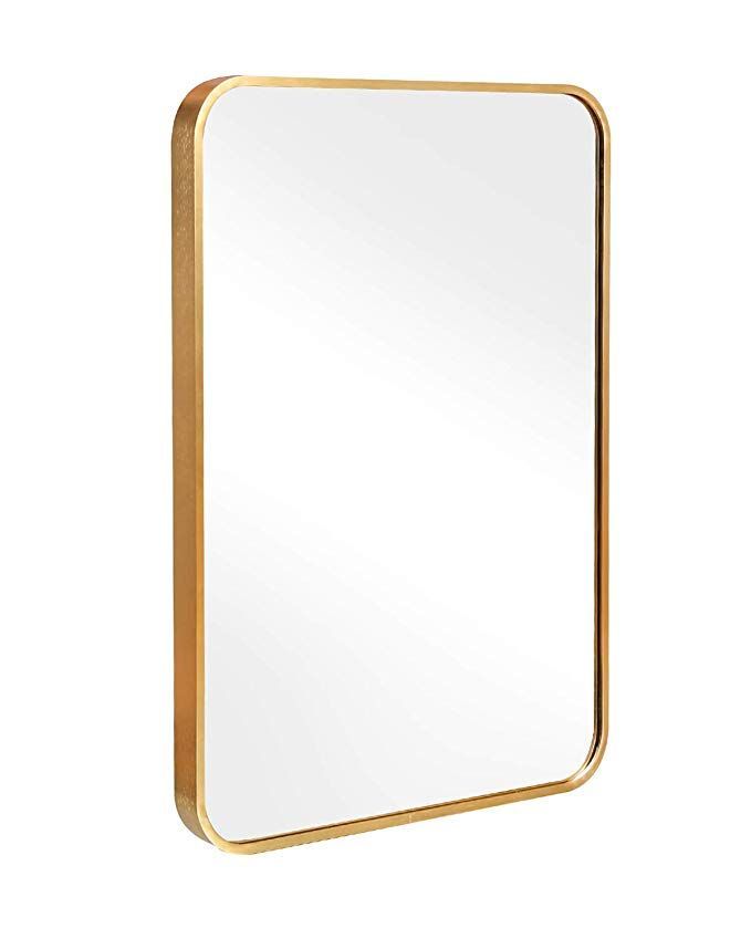 Amazon: Tinytimes 19.7"×27.6" Large Rectangular Mirror, Brushed Al In Rounded Edge Rectangular Wall Mirrors (Photo 1 of 15)