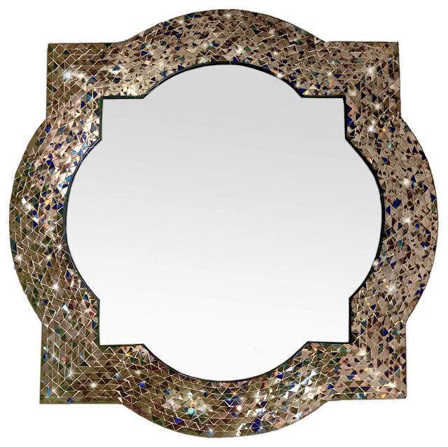 Andalusian Quatrefoil Mirror, Lindaraja Designer Mosaic Glass Framed Intended For Bronze Quatrefoil Wall Mirrors (Photo 1 of 15)