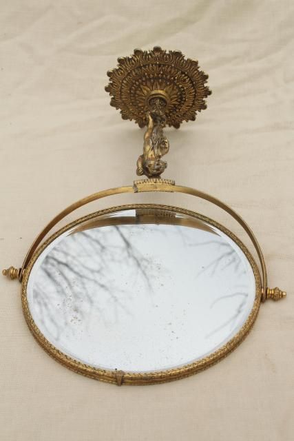 Antique French Country Style Vanity Mirror W/ Bronze Gold Gilded Metal Pertaining To Aged Silver Vanity Mirrors (View 11 of 15)
