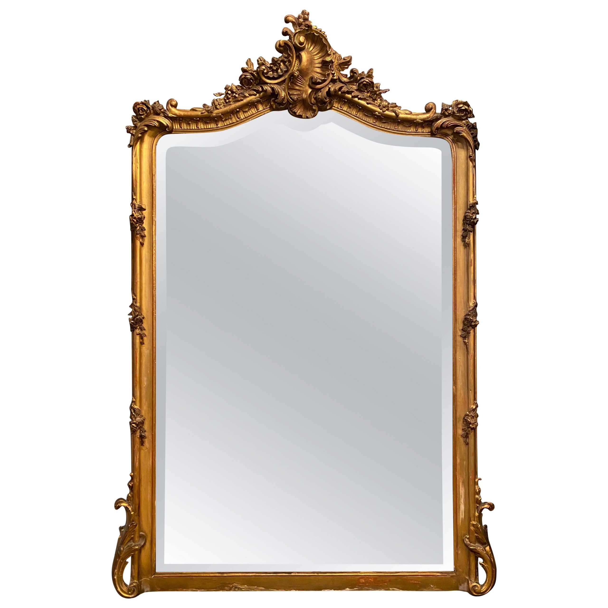 Antique French Gold Leaf Beveled Mirror, Circa 1855 1865 At 1stdibs Pertaining To Antique Gold Leaf Round Oversized Wall Mirrors (View 10 of 15)