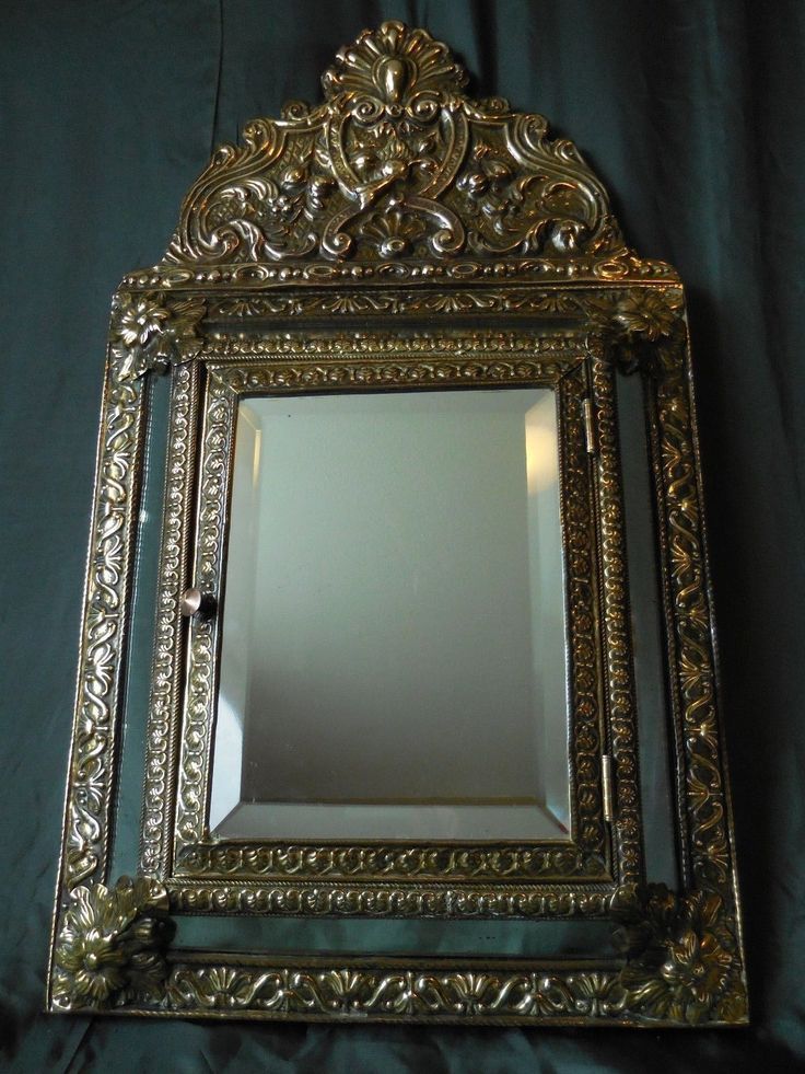 Antique Ornate Brass Wall Vanity Mirror Cabinet Hall Victorian Parlor Intended For French Brass Wall Mirrors (View 6 of 15)