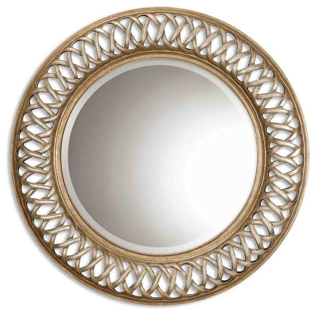 Antique Silver Leaf, Gold Leaf Entwined Round Mirror With Woven Look In Gold Metal Framed Wall Mirrors (Photo 5 of 15)