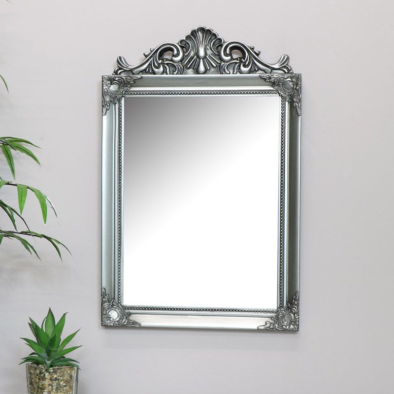Antique Silver Wall Mirror 36cm X 55cm For Silver Beaded Arch Top Wall Mirrors (View 1 of 15)