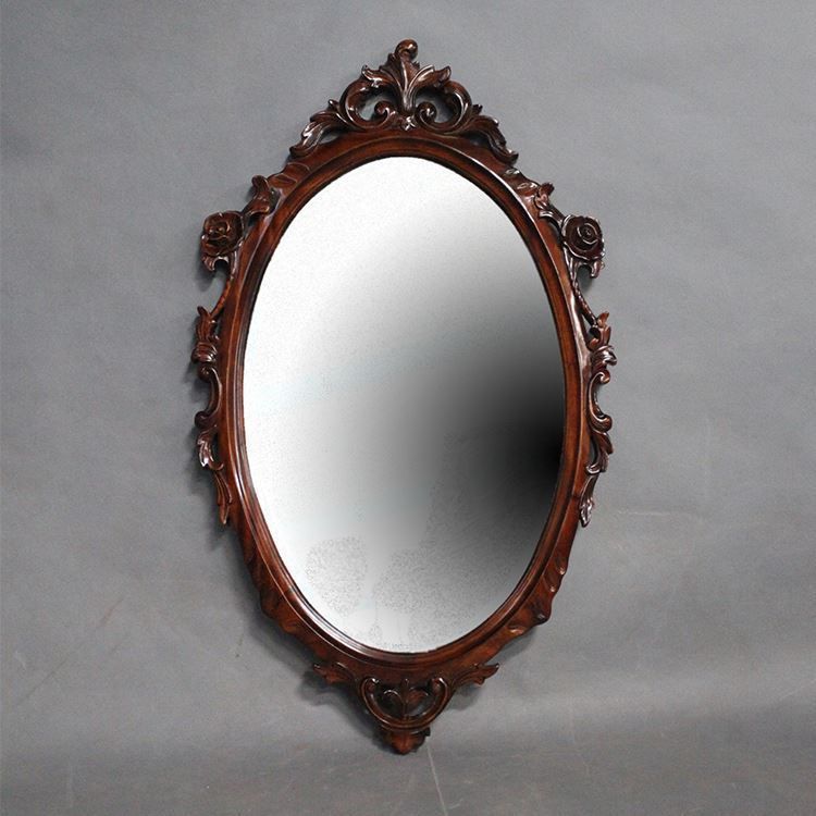 Antique Style Solid Mahogany Wood Hand Carved Bevelled Wall Mirror Pertaining To Wooden Oval Wall Mirrors (View 2 of 15)