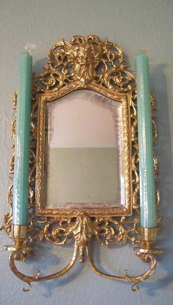 Antique Victorian French Chinoiserie Brass Wall Sconce Mirror With Within French Brass Wall Mirrors (Photo 13 of 15)