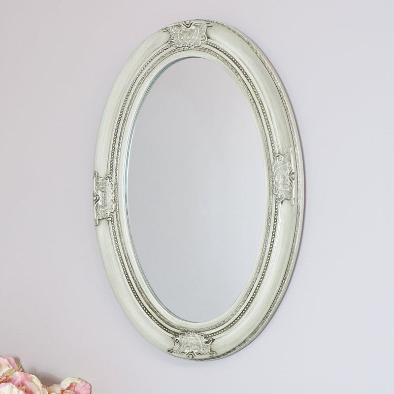 Antique White Ornate Oval Wall Mirror 50cm X 70cm Regarding Oval Wide Lip Wall Mirrors (View 8 of 15)