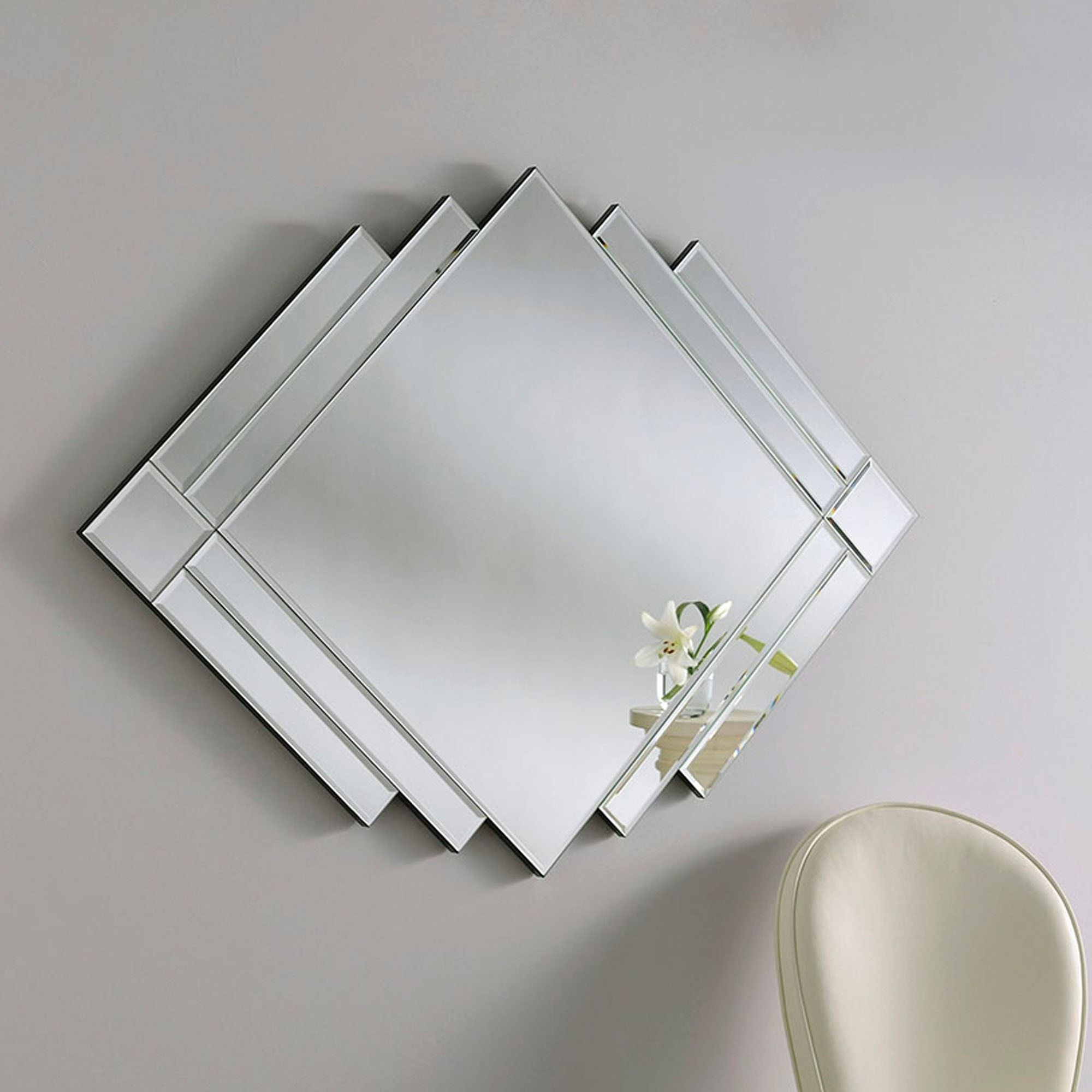 Art Deco Silver Wall Mirror | Contemporary Wall Mirrors Regarding Printed Art Glass Wall Mirrors (View 12 of 15)
