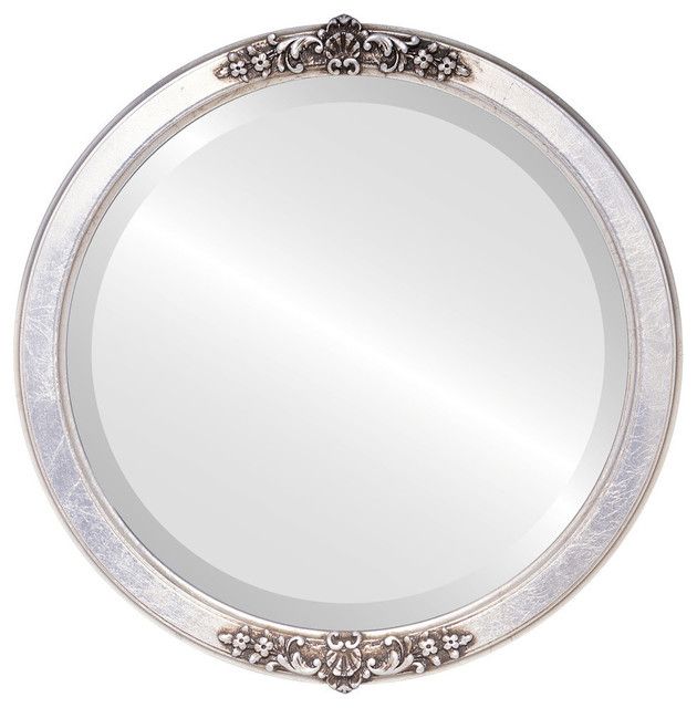 Athena Framed Round Mirror In Silver Leaf With Brown Antique Intended For Gold Leaf And Black Wall Mirrors (View 11 of 15)
