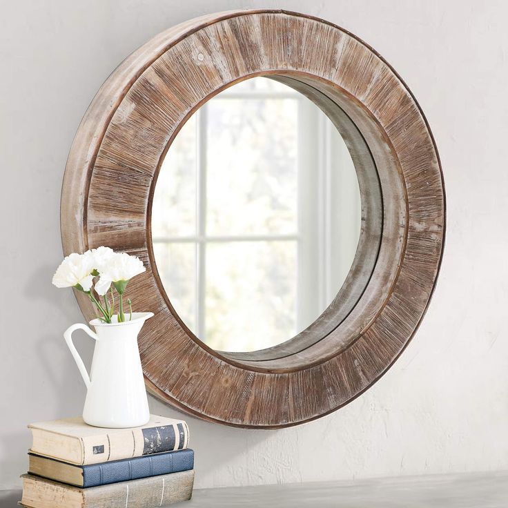 Barnyard Designs Round Decorative Wall Hanging Mirror, Rustic Vintage Intended For Organic Natural Wood Round Wall Mirrors (View 5 of 15)