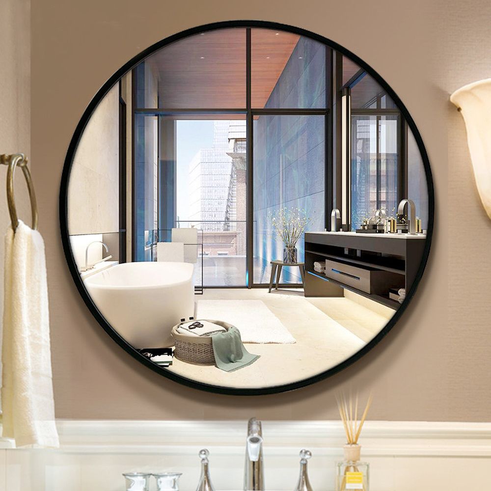 Bath Mirror Toilet Wall Mounted Round Wood Frame Mirror For Bathroom For Mirror Framed Bathroom Wall Mirrors (Photo 8 of 15)