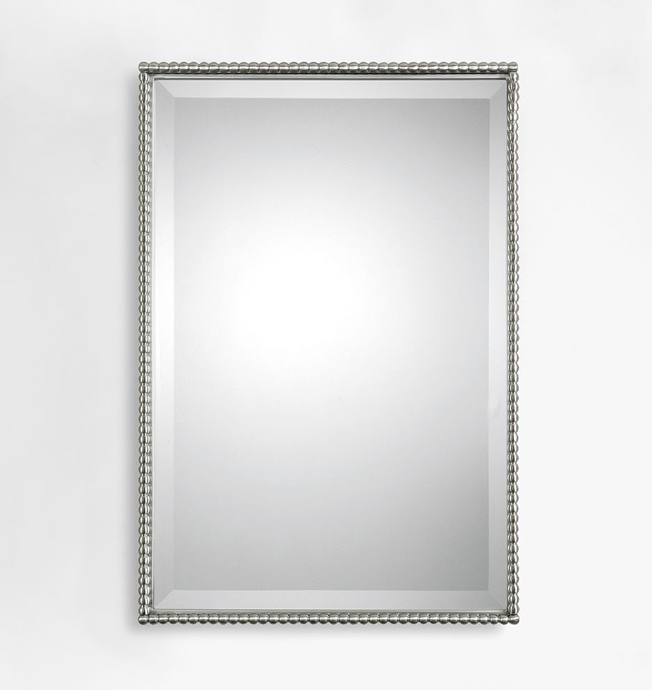 Beaded Rectangle Mirror Brushed Nickel Finish E0420 | Mirror Within Brushed Nickel Rectangular Wall Mirrors (Photo 1 of 15)