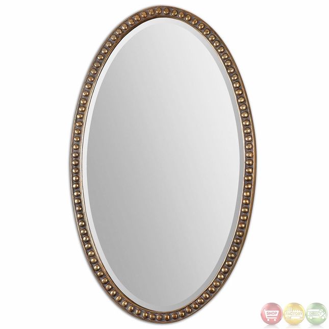 Beadel Oval Contemporary Lightly Antiqued Gold Leaf Oval Mirror 12885 Intended For Antiqued Gold Leaf Wall Mirrors (Photo 9 of 15)