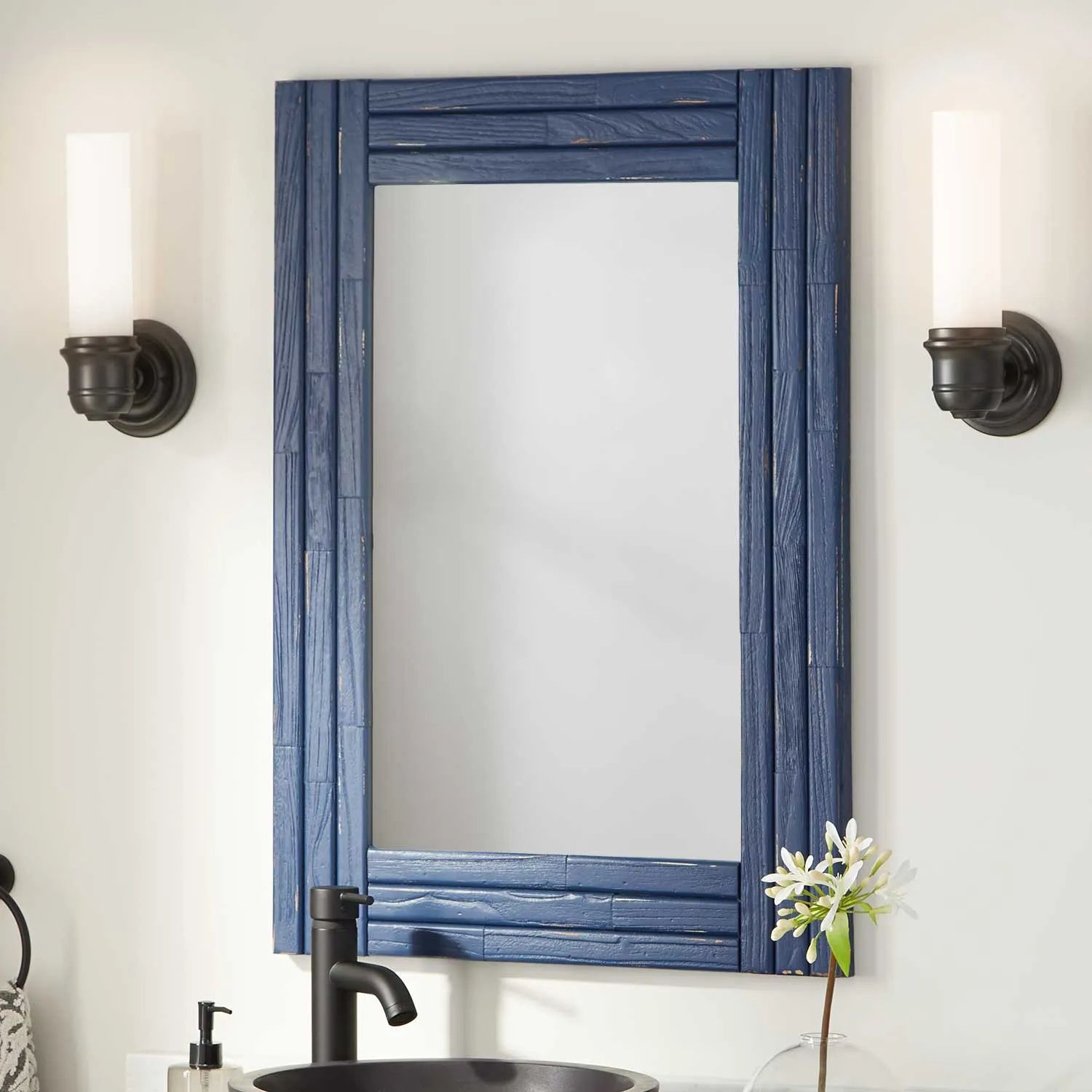 Benoist Reclaimed Wood Vanity Mirror – Rustic Navy Blue – Framed Pertaining To Tropical Blue Wall Mirrors (View 12 of 15)