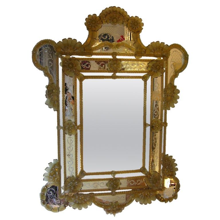 Big Antique Venetian Etched Mirror With Rich Gold Glass Details At 1stdibs Within Antique Gold Etched Wall Mirrors (View 5 of 15)
