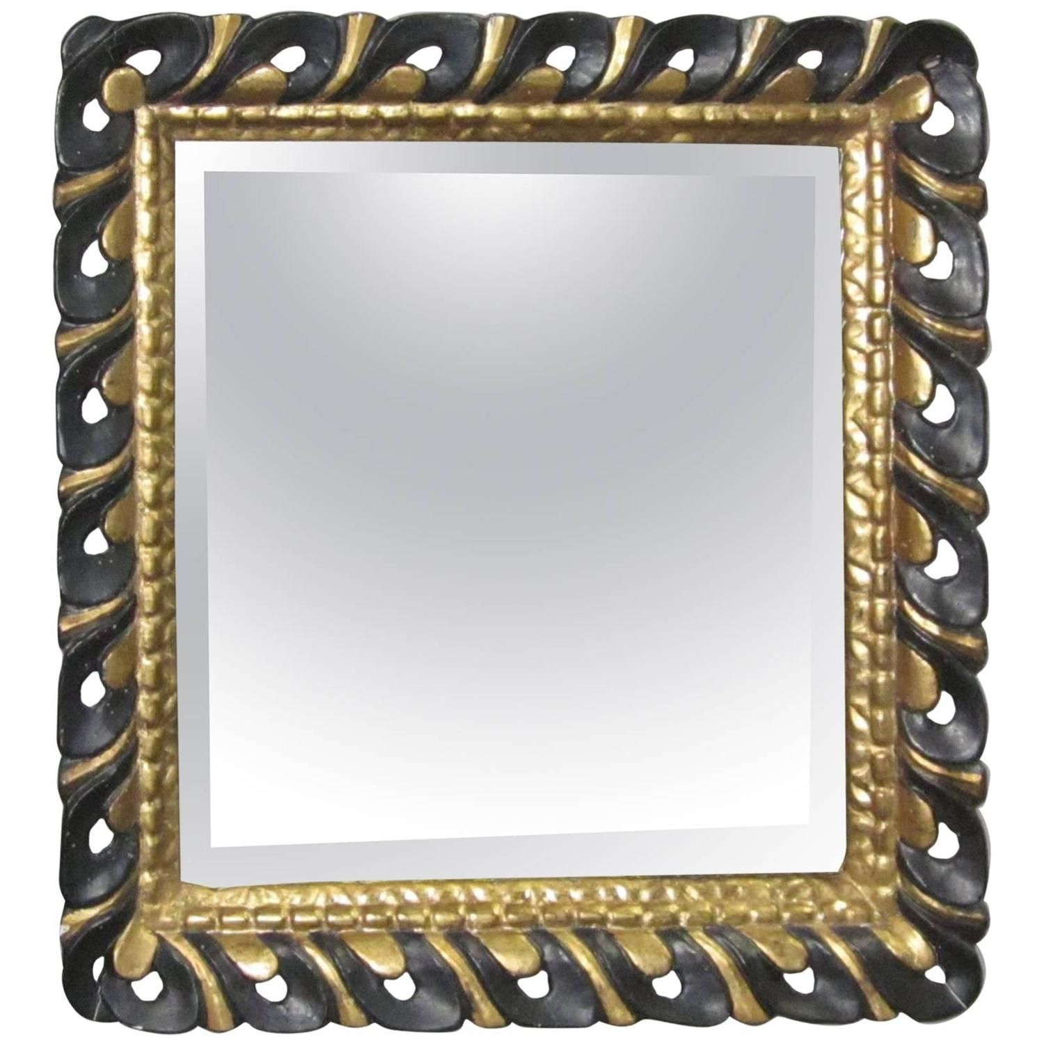 Black And Gold Carved Square Mirror, Spain, 19th Century At 1stdibs Throughout Gold Square Oversized Wall Mirrors (Photo 4 of 15)