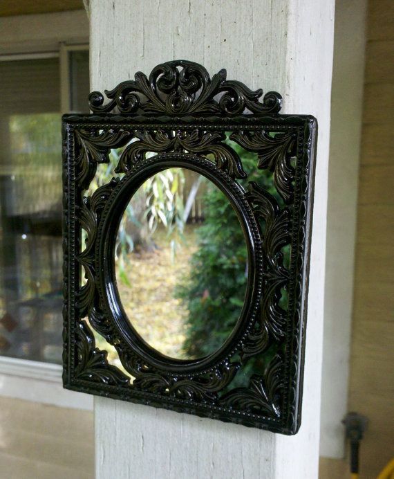 Black Wall Mirror In Ornate Vintage Brass Frame | Etsy | Black Wall In Antique Aluminum Wall Mirrors (View 11 of 15)