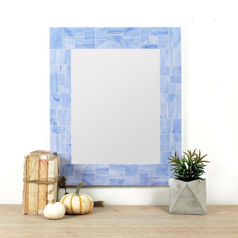 Blue Bathroom Or Blue Bedroom Wall Mirror In Stained Glass | Etsy Regarding Tropical Blue Wall Mirrors (Photo 14 of 15)