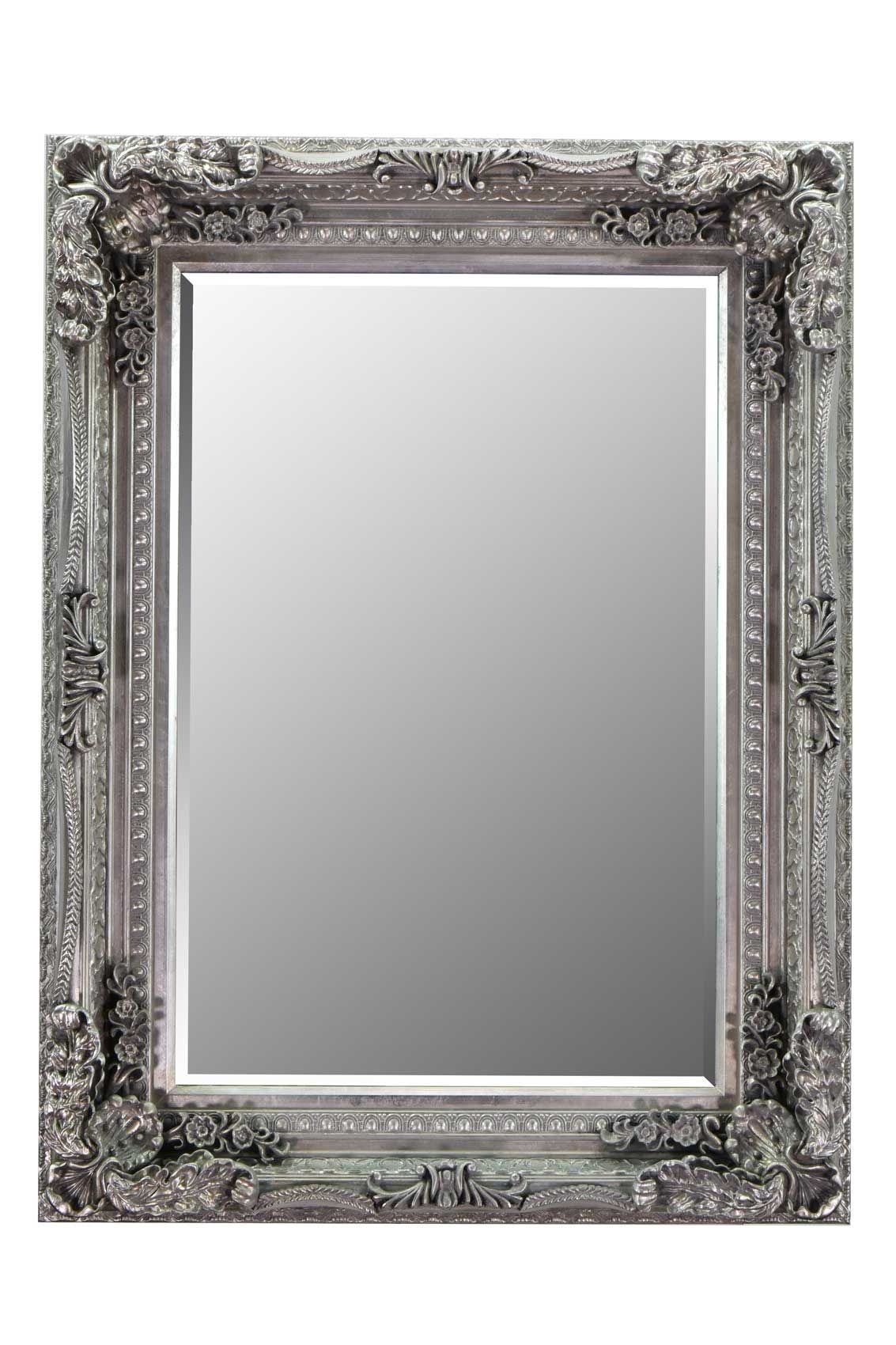 Bordeaux Silver Ornate Wall Mirror 24x36 – Ayers And Graces With Regard To Silver High Wall Mirrors (View 3 of 15)