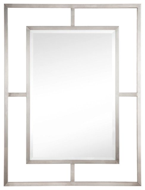 Boston 30" Rectangular Mirror, Brushed Nickel – Contemporary – Bathroom Throughout Ultra Brushed Gold Rectangular Framed Wall Mirrors (View 1 of 15)