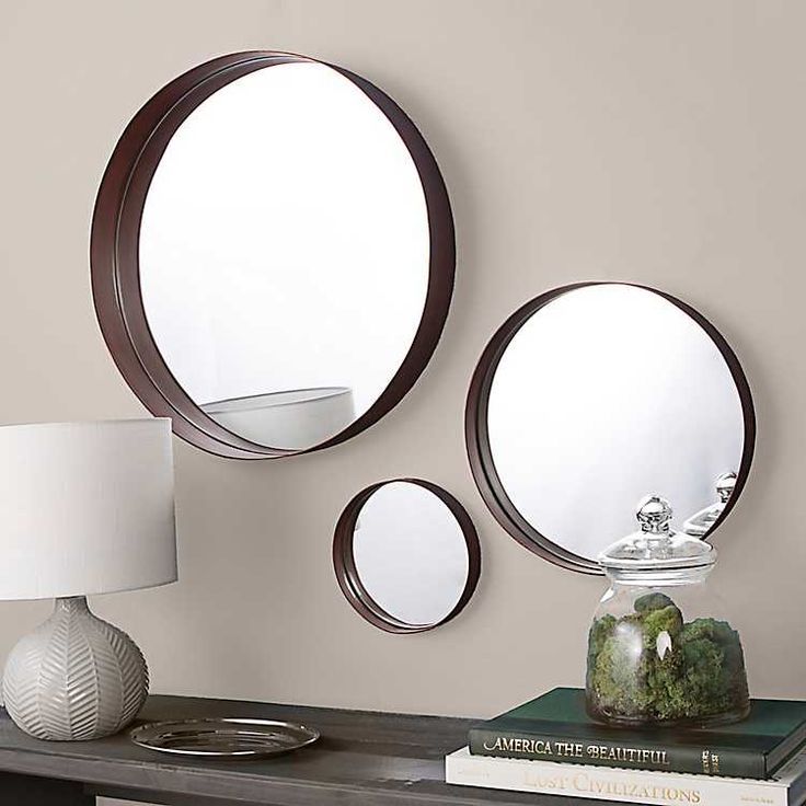 Bronze Metal Round Modern Mirrors, Set Of 3 | Kirklands | Mirror Set Throughout Woven Bronze Metal Wall Mirrors (Photo 6 of 15)